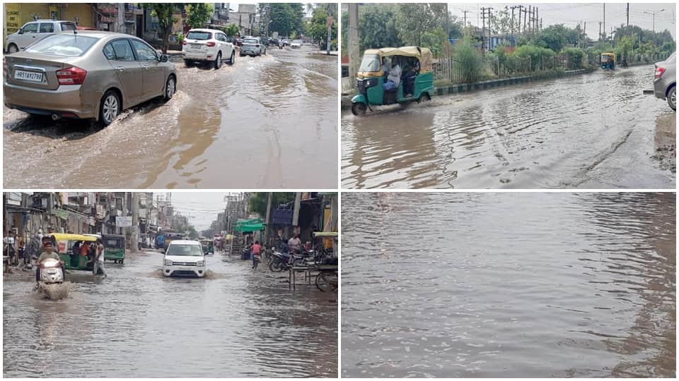 roads filled with water after heavy rain in faridabad highway jammed