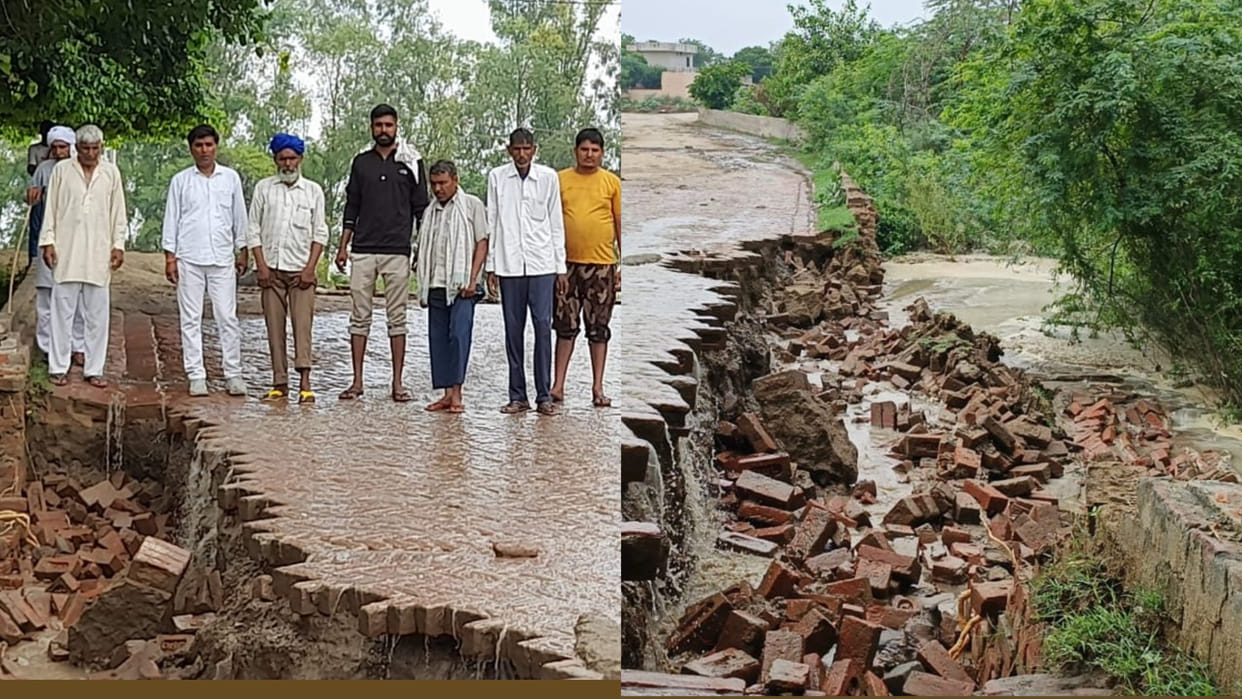 Canal overflow due to release of 300 cusecs of water from Khubdu Jhal in Sonipat