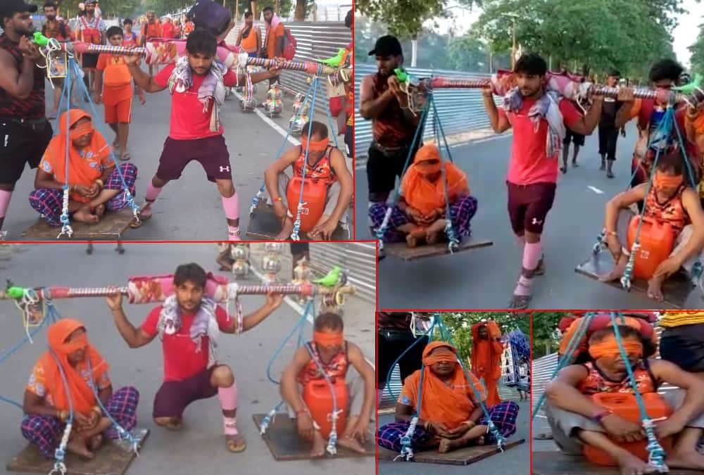 Kanwar Yatra 2022: Ghaziabad Youth reached haridwar after bring parents in kanwar on his shoulder