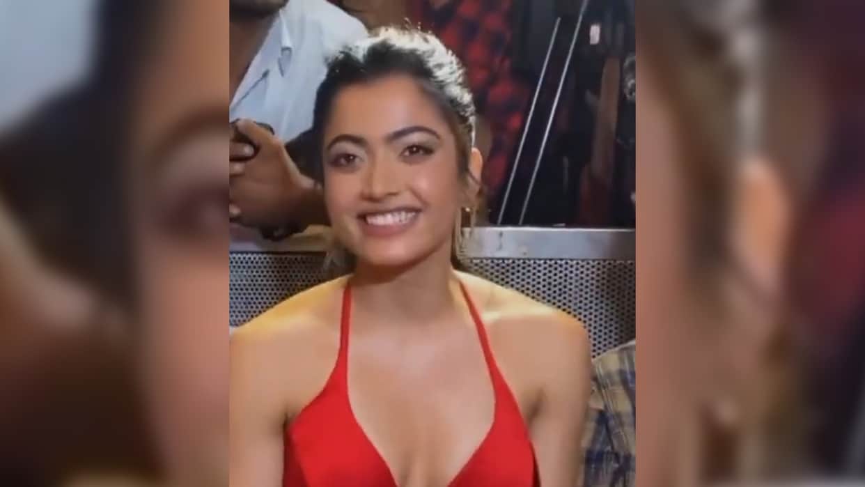 Pushpa Movie Actress Rashmika Mandanna trolled for his Red thigh high slit dress