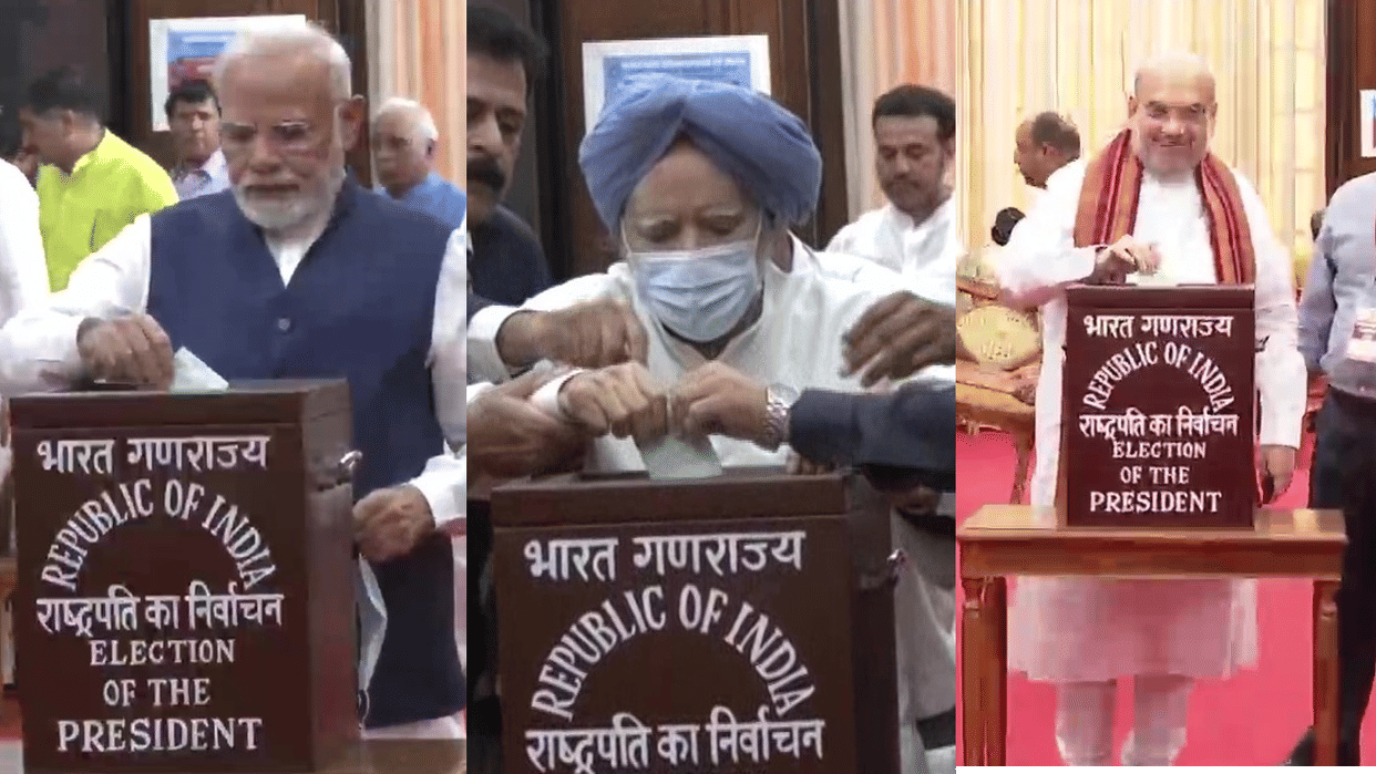 President Election: Prime minister Narendra Modi, Home minister Amit Shah, CM Yogi cast their vote, former PM Manmohan Singh arrived in wheelchair