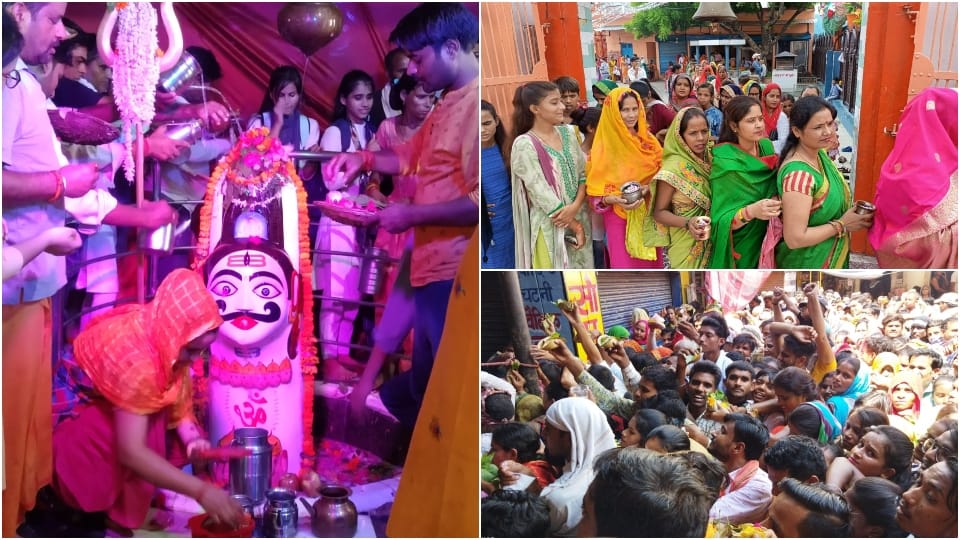 Sawan Somwar 2022: devotees gathered for jalabhishek of lord shiva in agra
