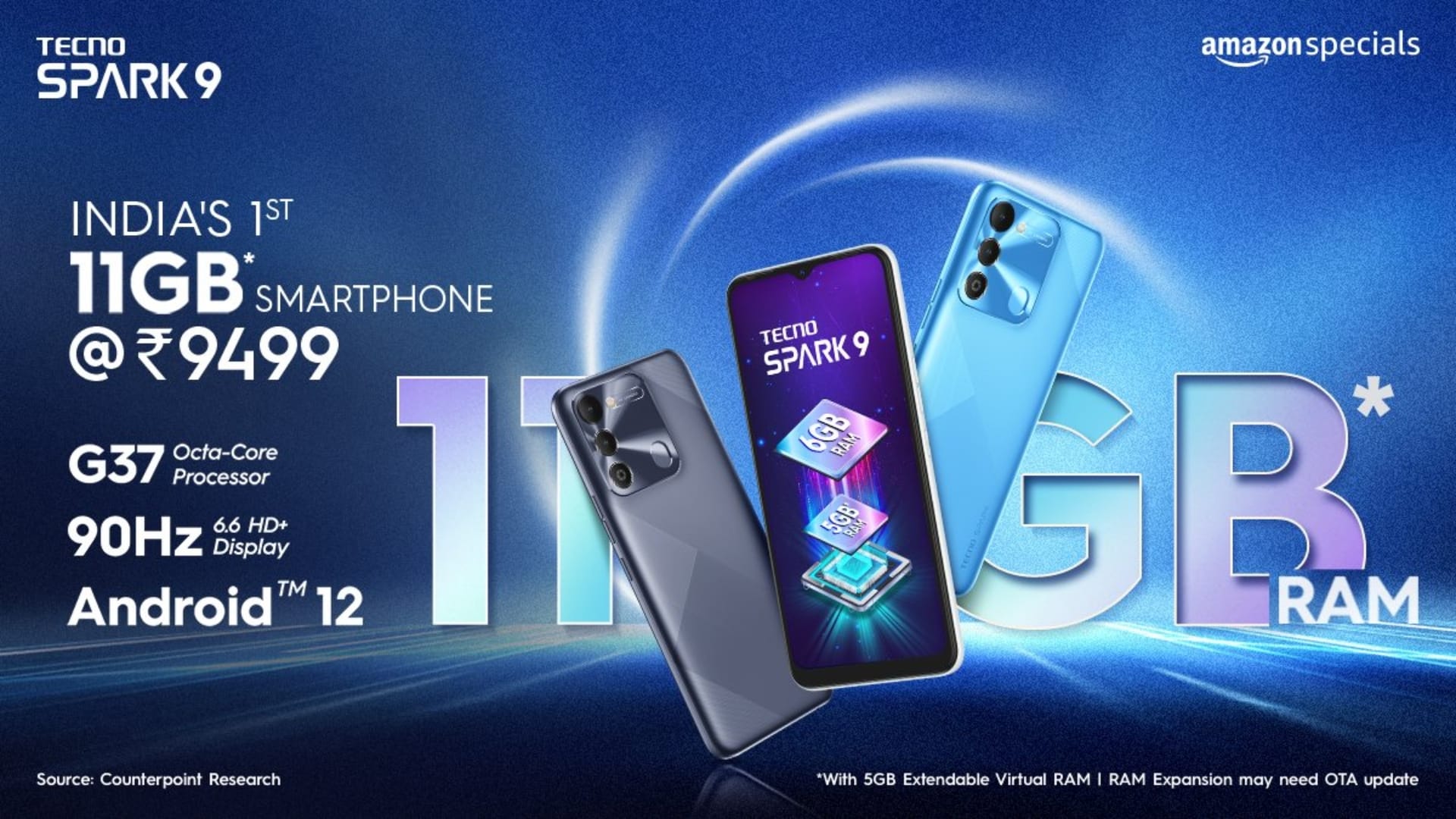 Tecno Spark 9 launch in india price at rs 9499 with 11 gb ram 128gb storage features camera