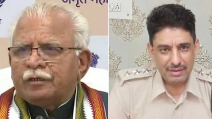 सीएम मनोहर लाल, डीएसपी सुरेंद्र सिंह।