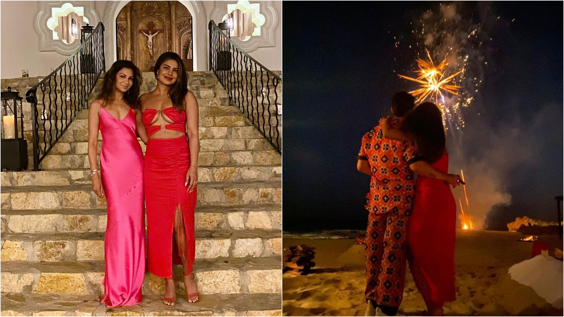 priyanka chopra celebrates 40th birthday in hot look wear red cut out dress