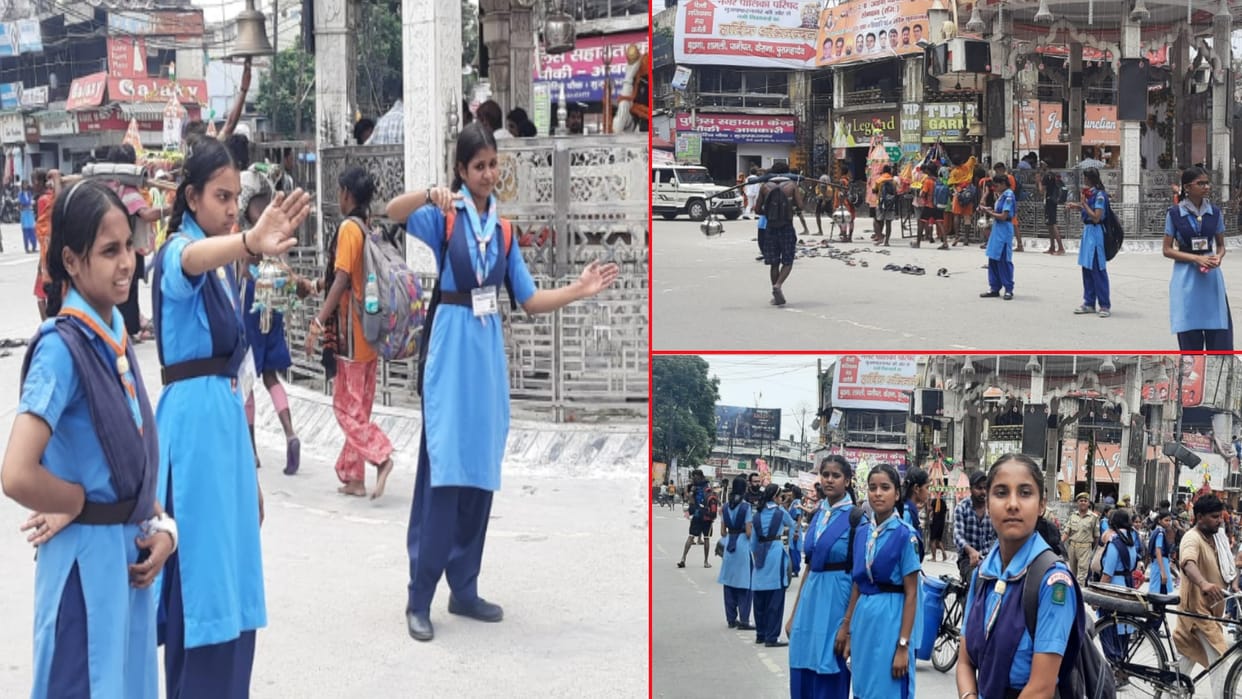 Kanwar yatra 2022: girl students seems to manage the traffic system At Shiv Chowk, Muzaffarnagar