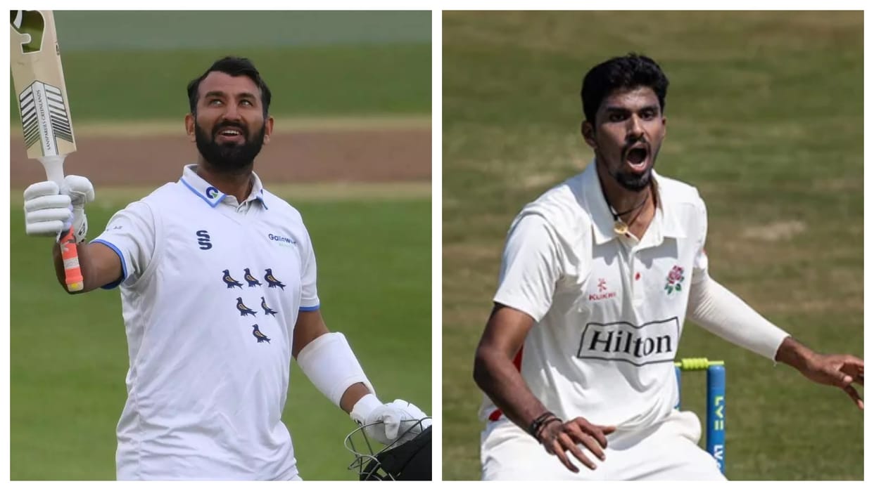 County cricket Sussex Captain Cheteshwar Pujara scored his fifth century in seven matches Washington Sundar took four wickets in debut match