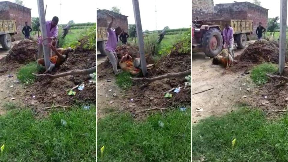 Husband brutally beats his wife by tying her to an electric pole in Agra