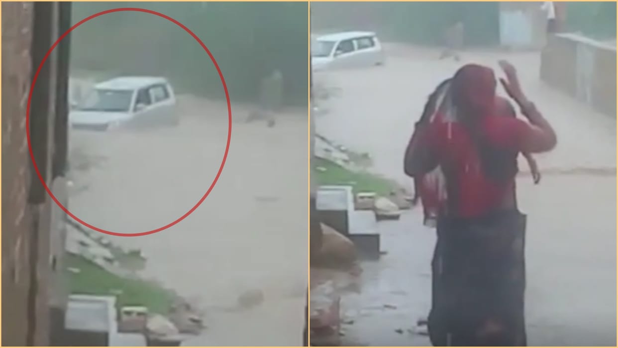 Jalore Sirohi Youth Congress District General Secretary car submerged in water wife dies