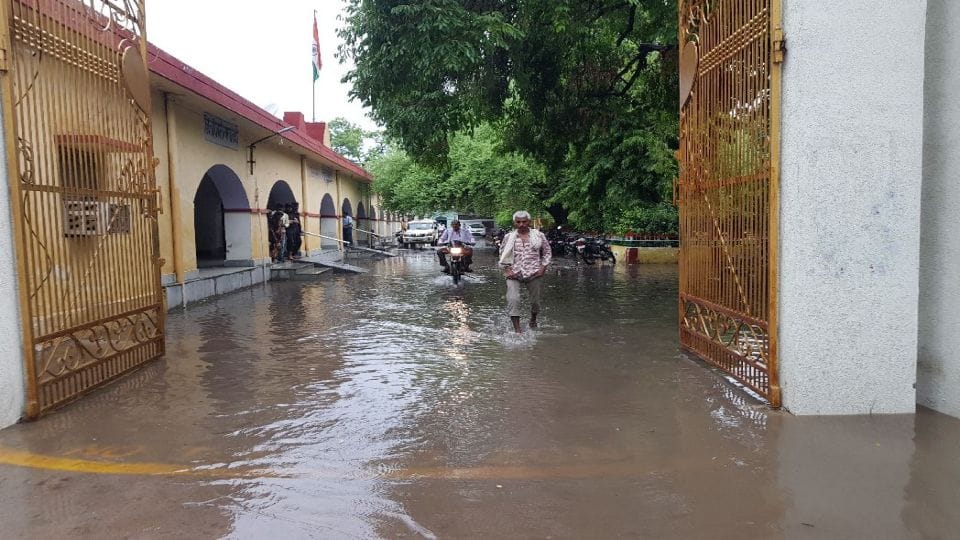 water logging in government office and road due to heavy rain in etah