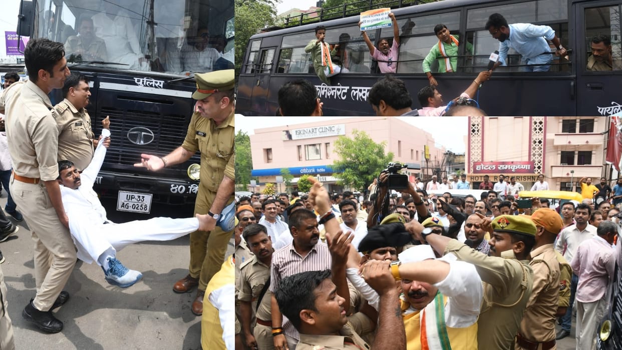Congress leaders protest against interrogation by ED to Sonia Gandhi.