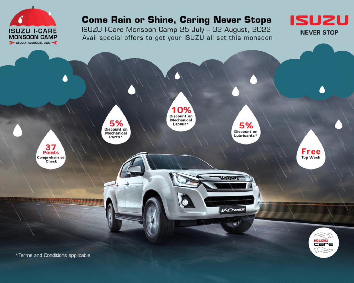 Isuzu Motors India Announces I-Care Monsoon Service Camp for Customers in India