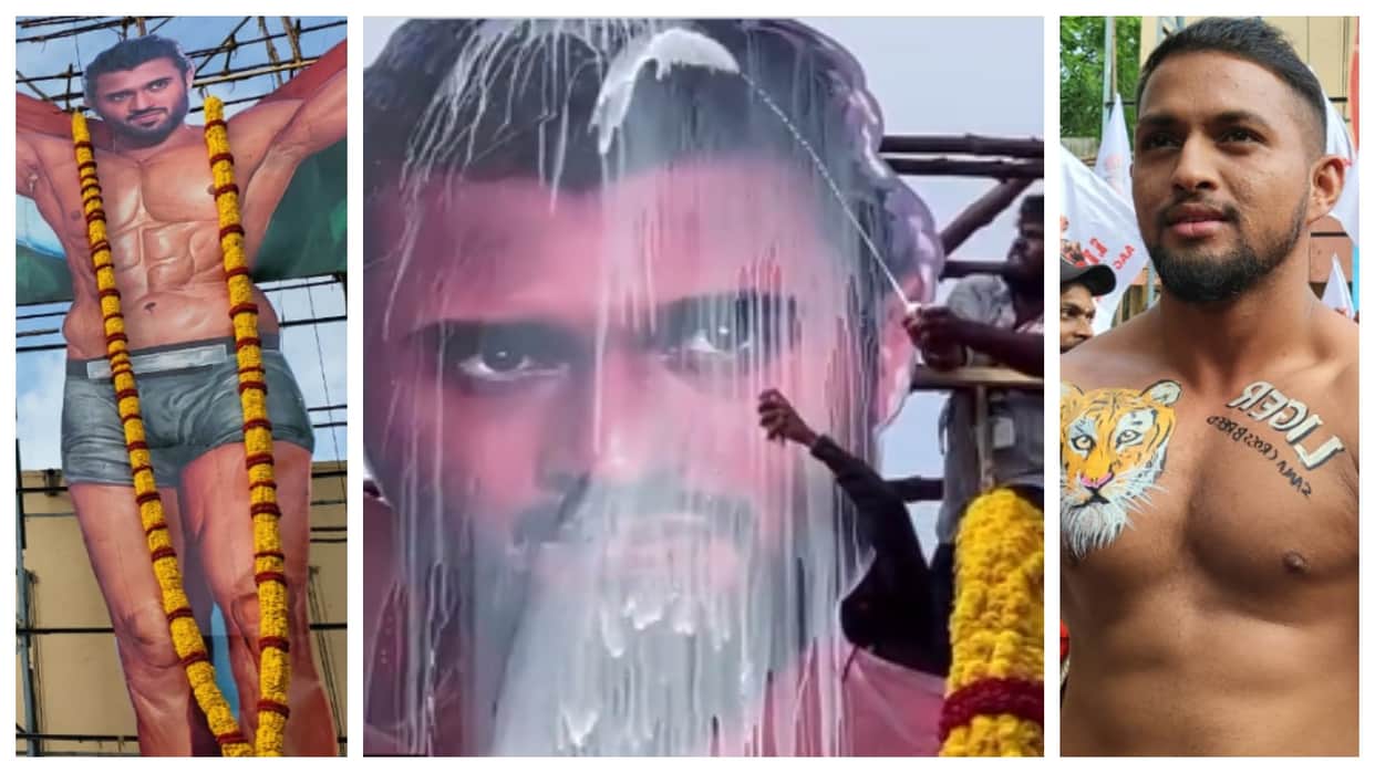 Liger Trailer: south fans pour milk on Vijay Deverakonda cut out posters video goes viral on social media