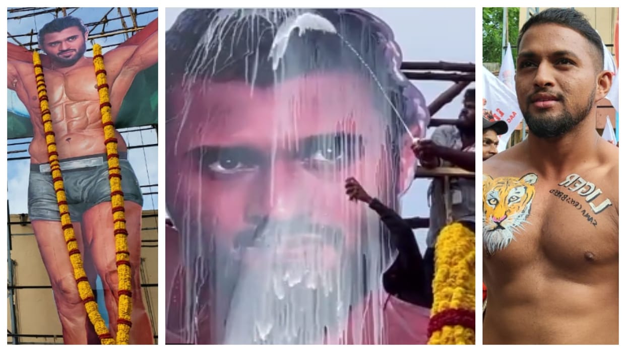 Liger Trailer: south fans pour milk on Vijay Deverakonda cut out posters video goes viral on social media