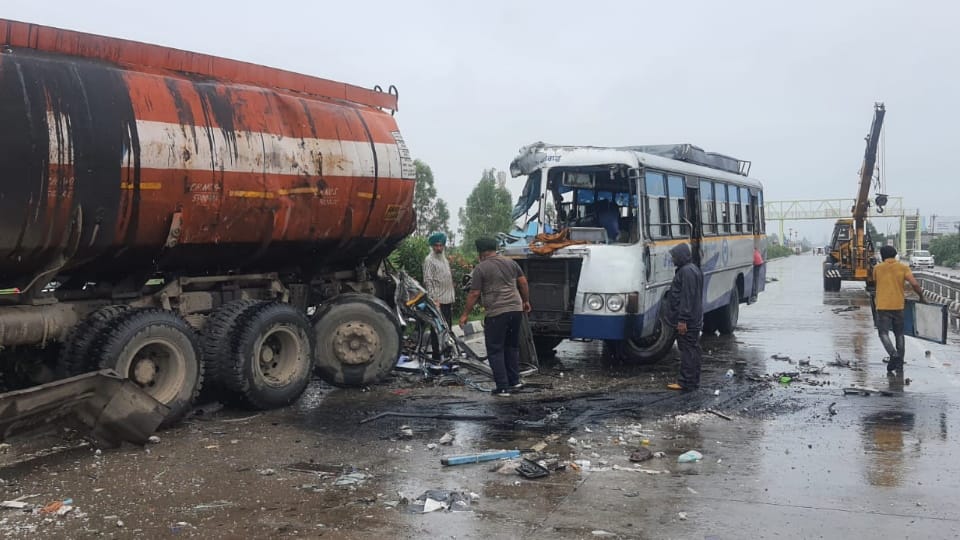 Collision between PRTC bus and trolley on Patiala-Sirhind bypass road in Rajpura