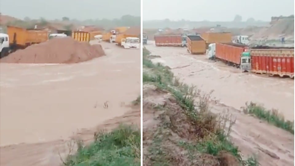 Bhind: Many trucks stuck due to sudden rise in water in Sindh river, drivers barely saved their lives