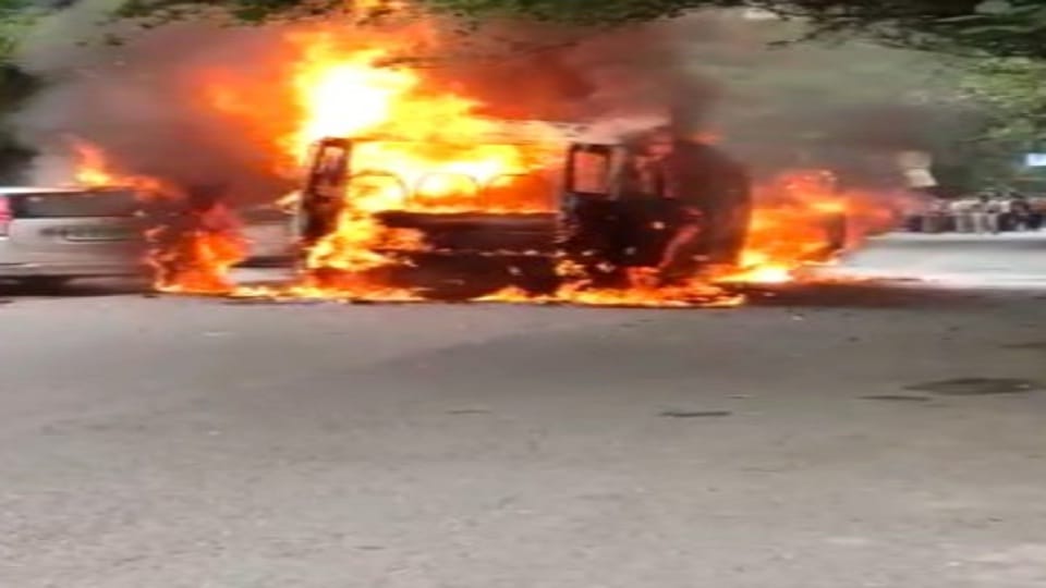 Massive fire breaks out in school bus in Delhi s Rohini Sector 7 area