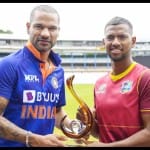 शिखर धवन और निकोलस पूरन ट्रॉफी के साथ