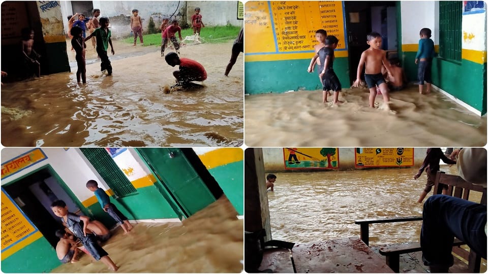 UP Government schools in district flooded Due to the rain in agra
