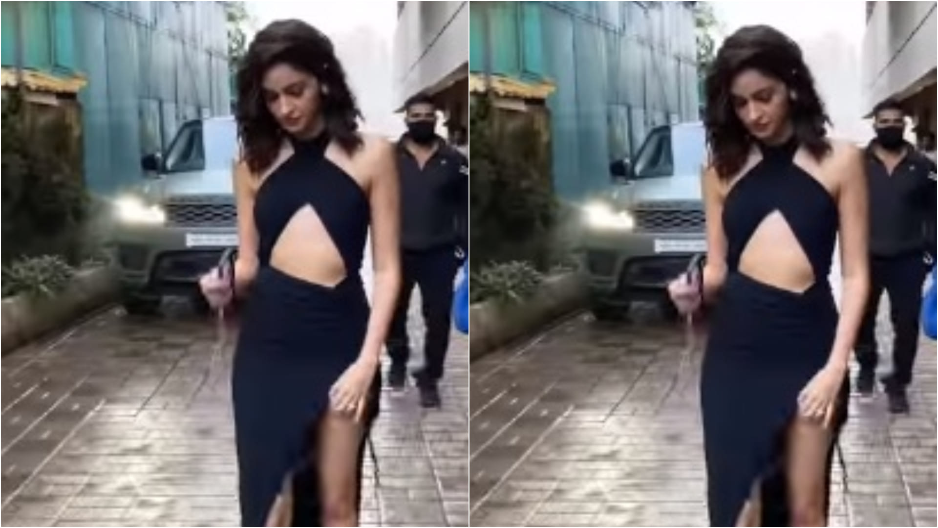 ananya panday black cutout dress for ligar trailer launch look uncomfortable and fix her clothe