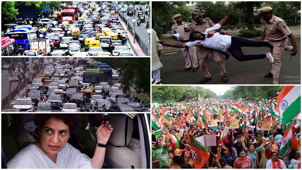new delhi traffic stuck in demonstration procession and pm modi route vehicles kept crawling