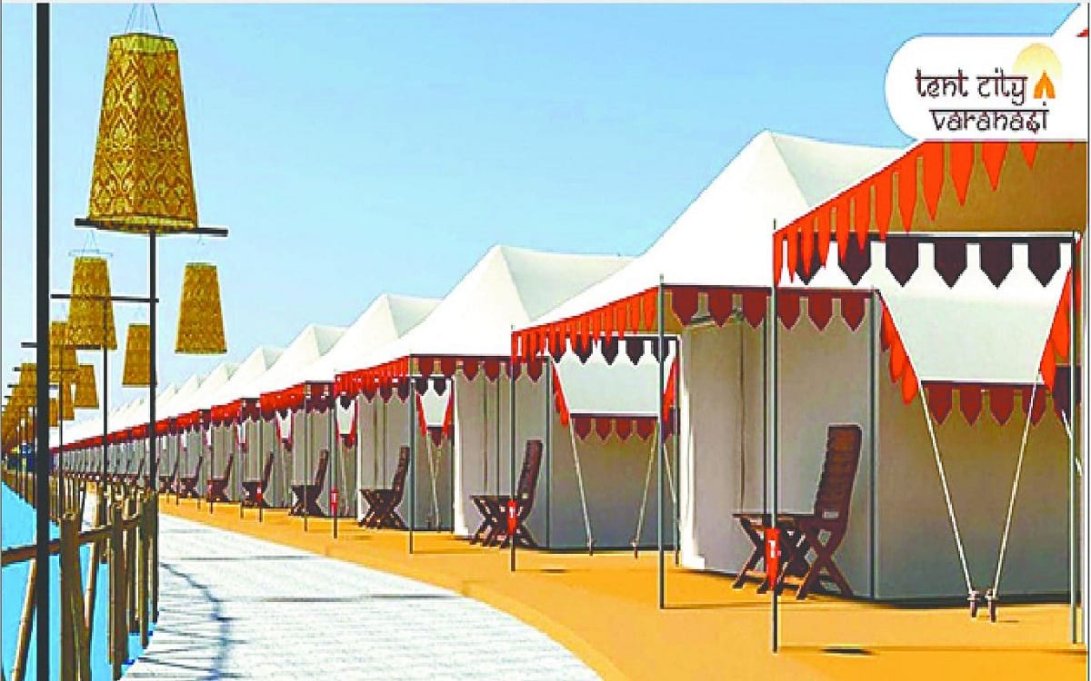 Efforts to set up tent city on sand across Ganges in varanasi