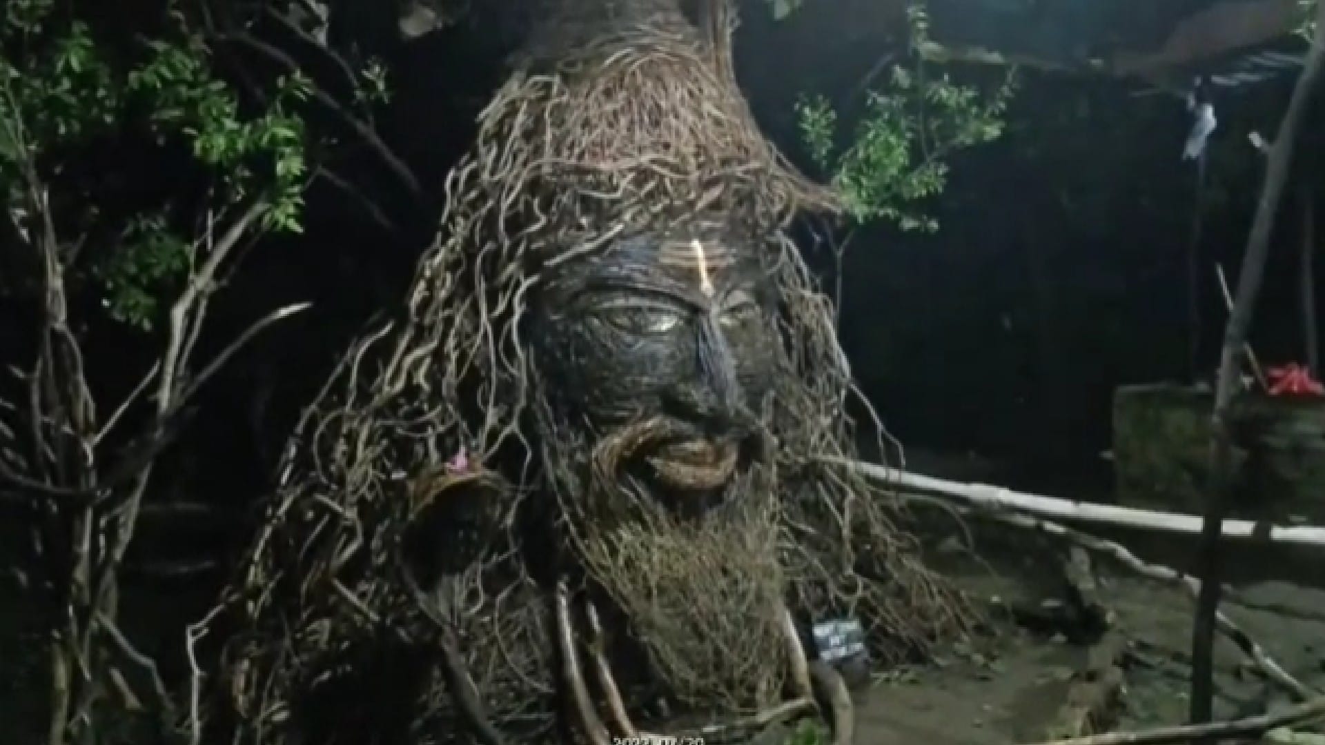 Statue of Mahakal made from tree roots and dry wood in Seoni, people reaching 10 feet high to see Shiva