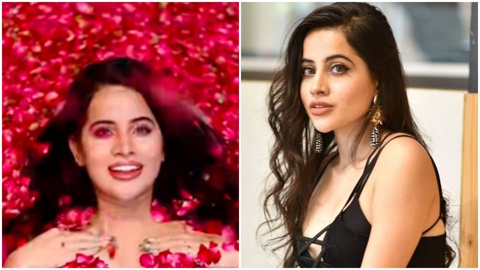 urfi javed new video body covered with rose petals viral on internet
