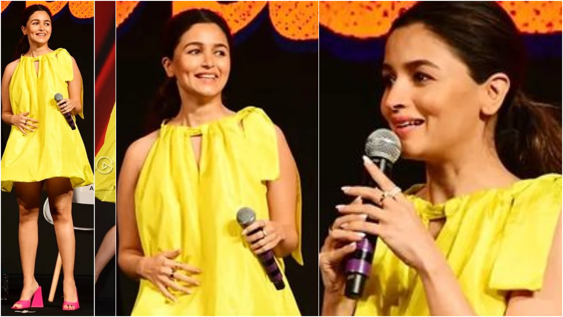alia bhatt steals limelight with pregnancy glow in darlings trailer launch wear yellow short dress