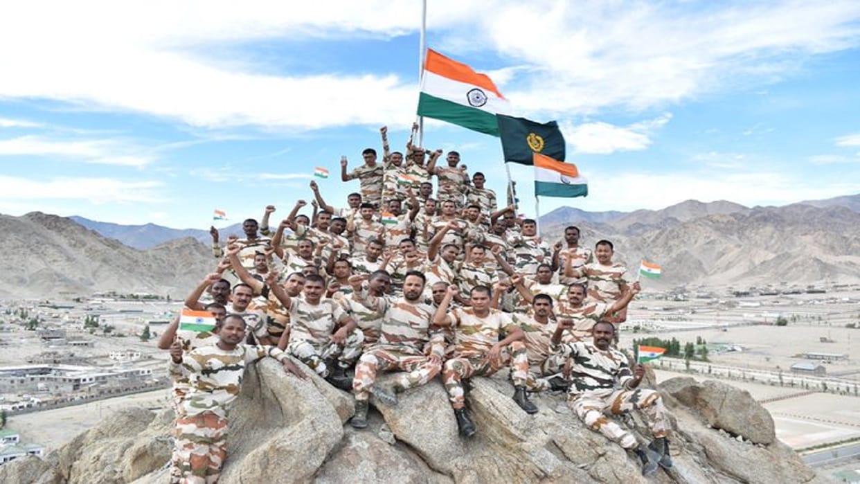 ITBP troops wave the Tiranga at 12000 feet in view of the Azadi ka Amrit Mahotsav