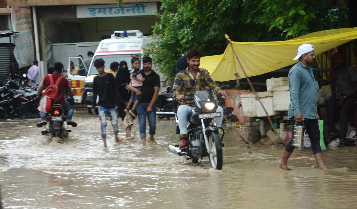 Roads became ponds in an hour-long rain, water entered the houses