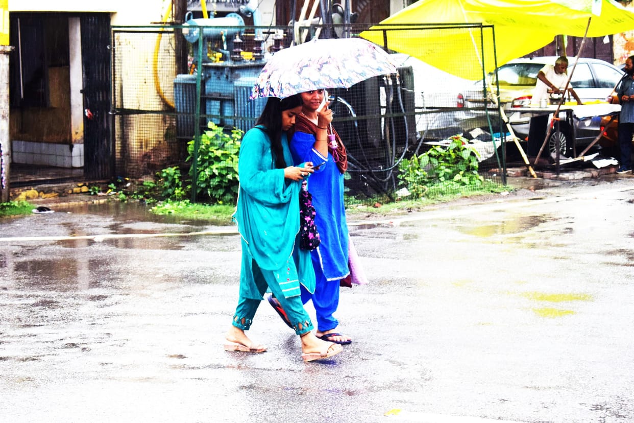 Relief from heat due to drizzle and cold wind