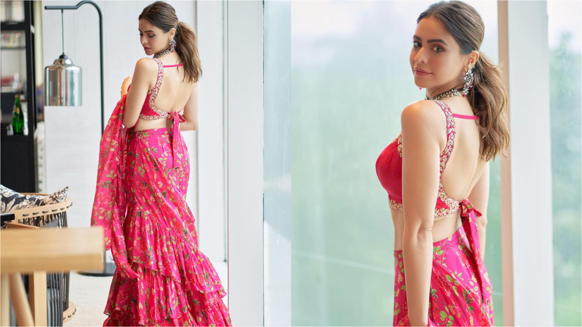 aamna sharif poses in floral mini skirt look stylish