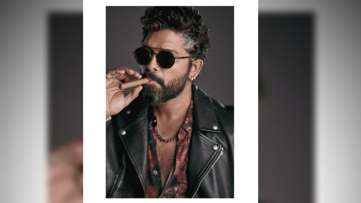 Allu arjun New look in beard and gray shade hair with smoking a cigar actor says it is injurious to health