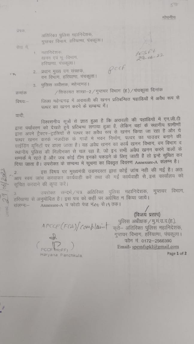 ADG of Intelligence Department sent letters for action, names of seven officers and employees exposed