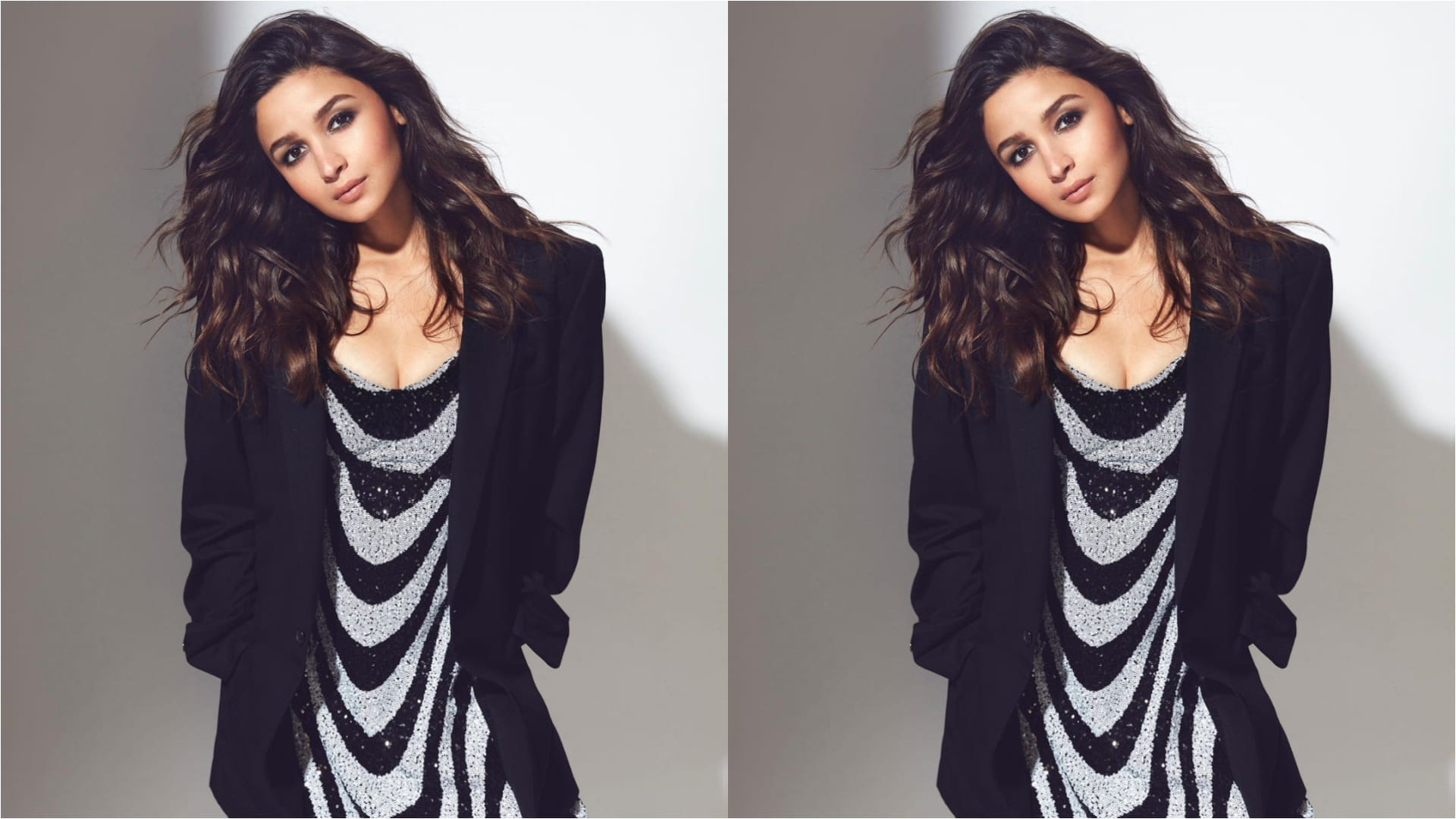 alia bhatt darlings promotion in black short dress layered with hubby ranbir kapoor blazer
