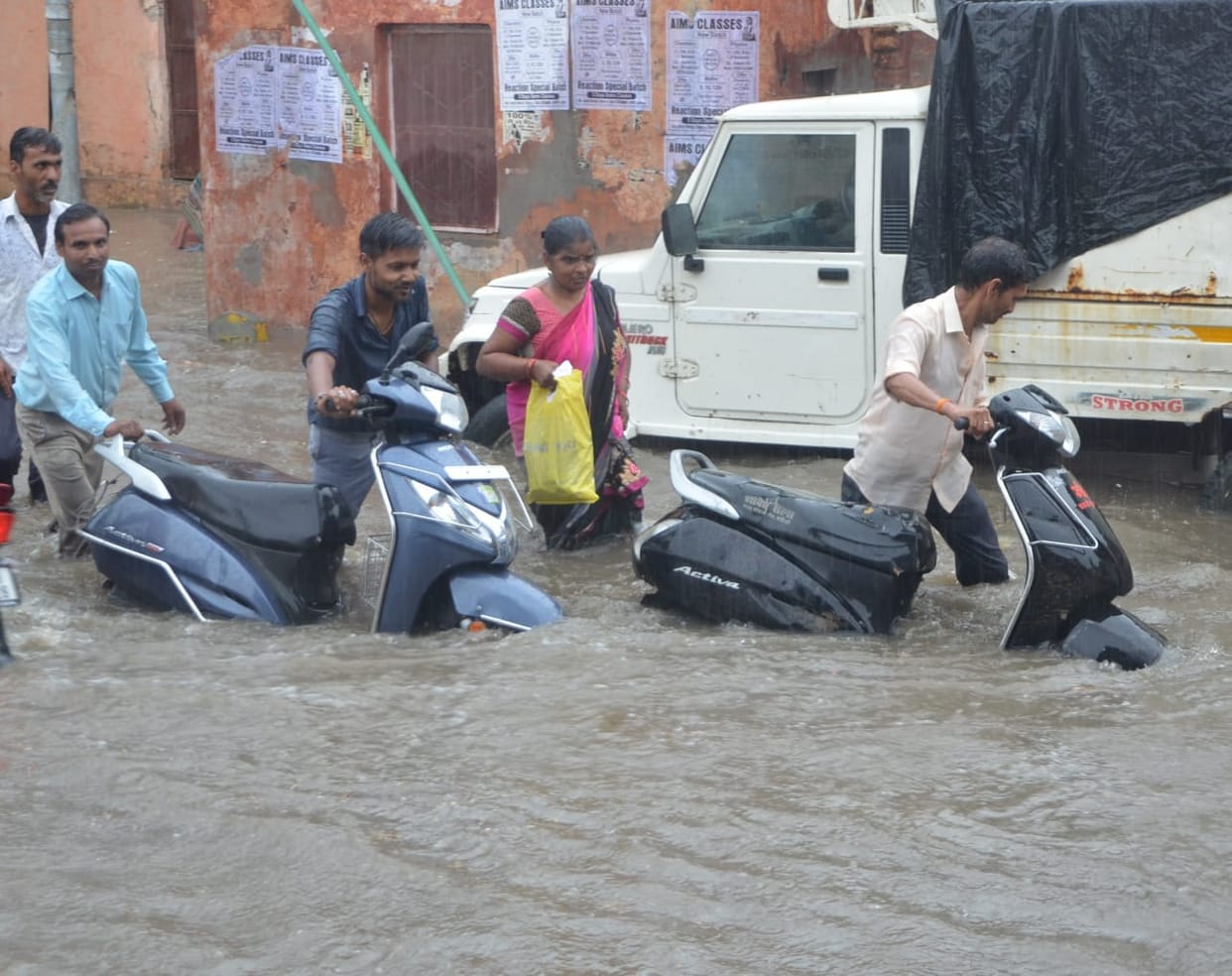 The roads of the district were flooded due to rain