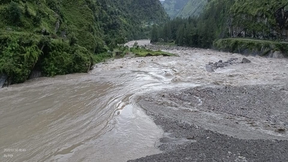 cloud bursts in gairsain damaged helipad near assembly complex hundreds of trees buried under the rubble