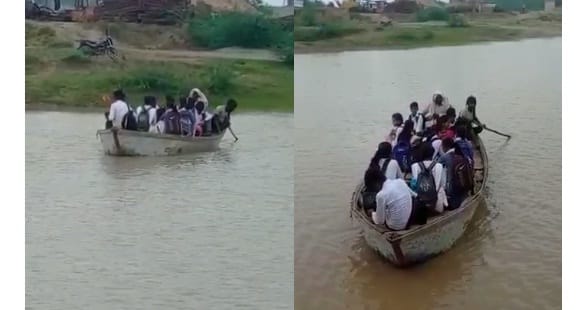 Students reaching school risking their lives in Hamirpur, boat movement with more passengers