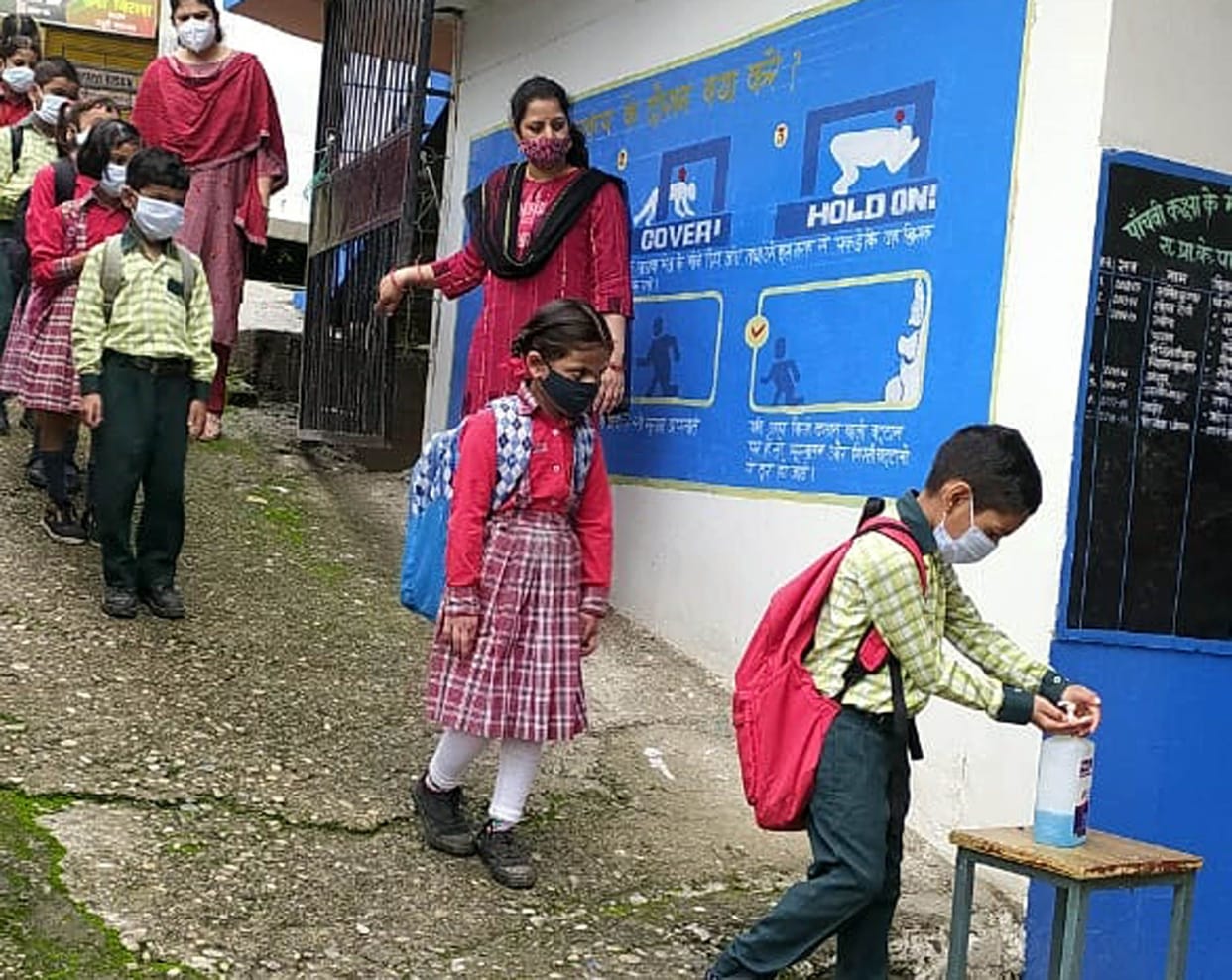 Students reached school wearing masks after summer break