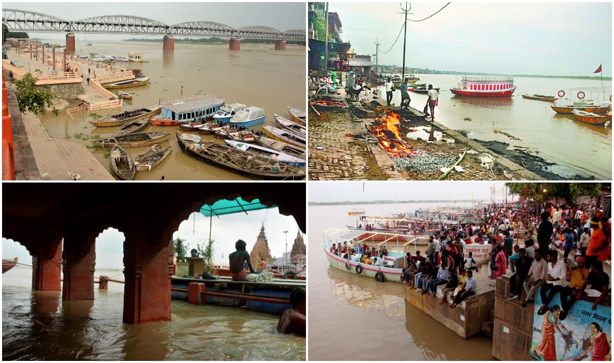 Ganga water level increasing in varanasi Trouble in cremation at Manikarnika and Harishchandra Ghat