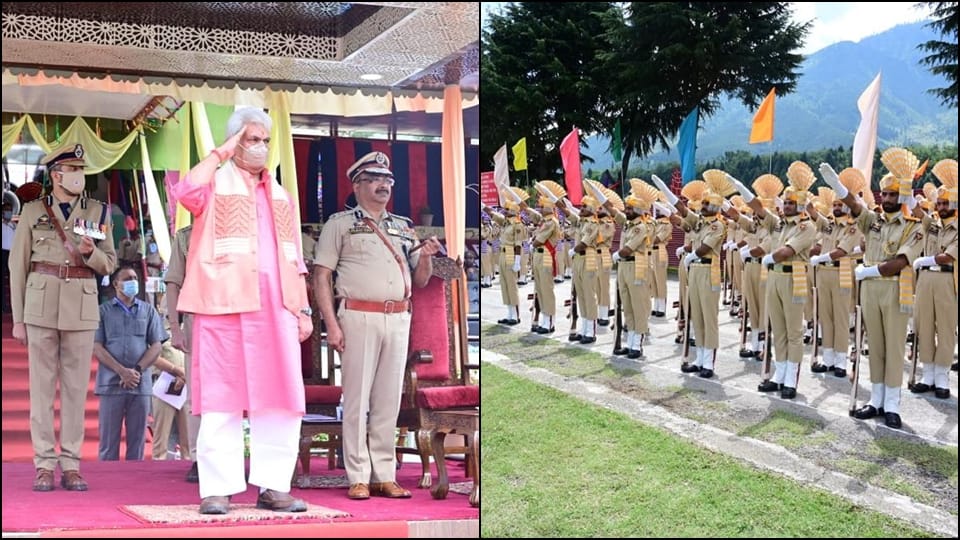 lg manoj sinha addressed passing out parade of new recruits at Police Training Centre Manigam in Ganderbal
