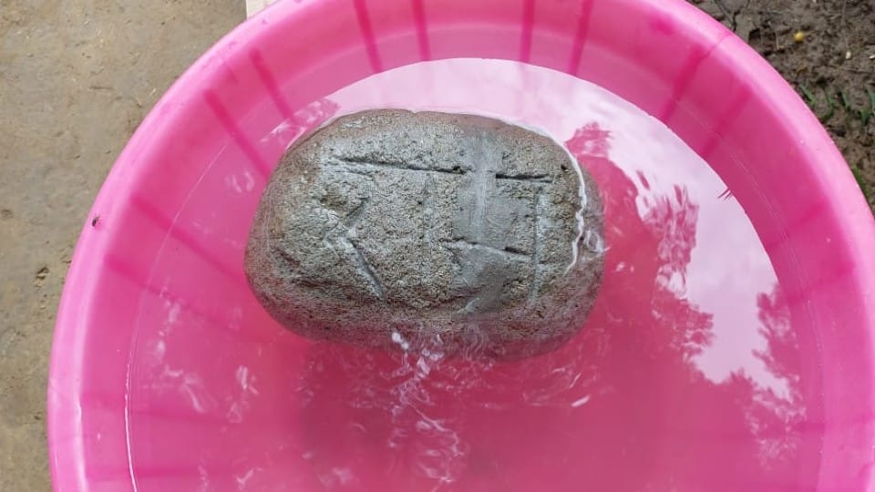 Stone found floating in the water of Ishan river in mainpuri