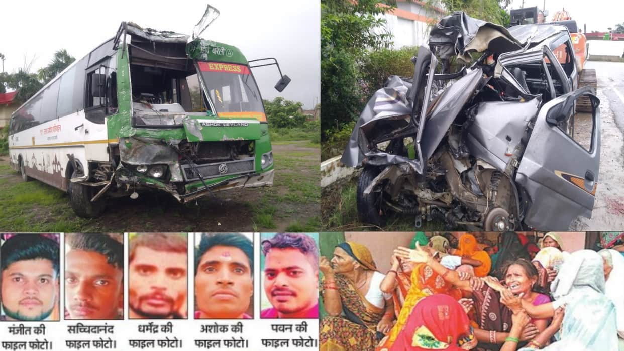 Five people were killed in a car and bus accident during sleeping on Highway in Bijnor see pictures