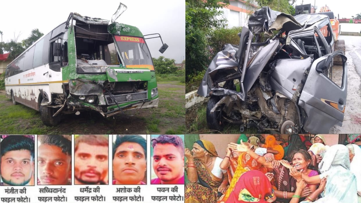 Five people were killed in a car and bus accident during sleeping on Highway in Bijnor see pictures