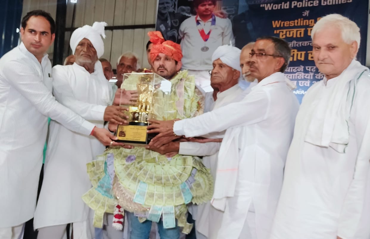 World Police Games silver medalist DSP Pradeep Khatri welcomed in Ismaila