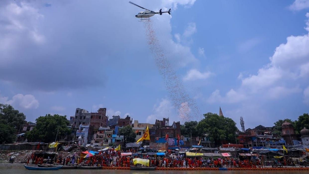 Flowers of faith were again showered on Shiva devotees by helicopter