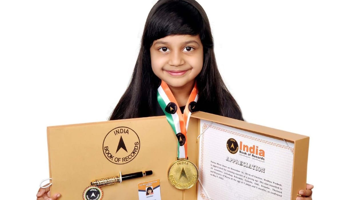 5 year old girl from Gwalior india Book of Records by traveling 44 countries by sea