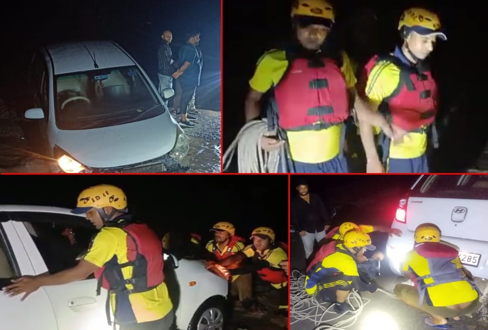 Uttarakhand weather news: Noida Youth Car stuck in Heavy Flow of bin River in rishikesh photos