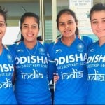 भारतीय महिला टीम में शामिल सोनीपत की खिलाड़ी बाएं से ज्योति, नेहा गोयल, निशा वारसी और मोनिका मलिक।